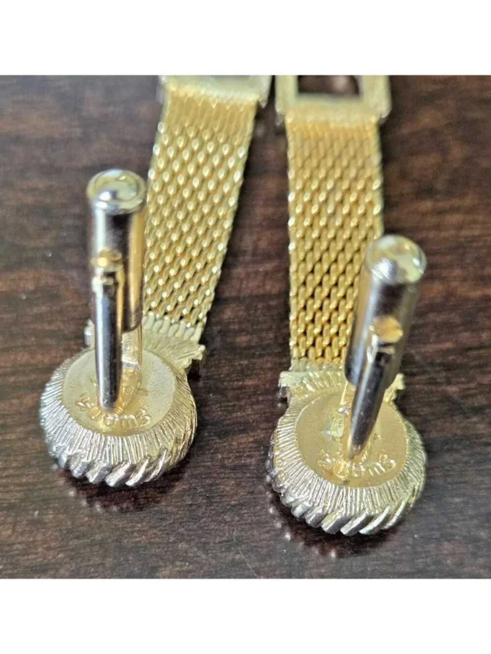 Vintage Swank Blue Rivoli Crystal Gold Tone Mesh Wrap Around Cufflinks MCM 1960s